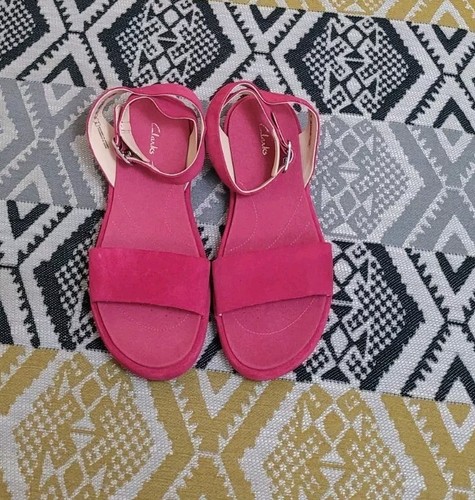 Sandali Clarks Botanic Ivy scamosciati cinturino alla caviglia flatform taglia 4 EU 37 rosa cerise