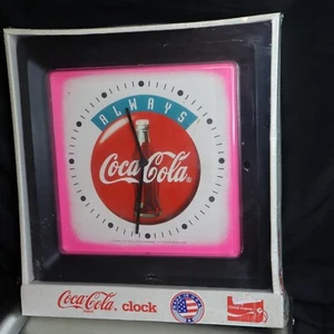 COCA-COLA Clock Square VTG 90s Always Coke Brand New Original Tag Dadcore Garage - Picture 1 of 17