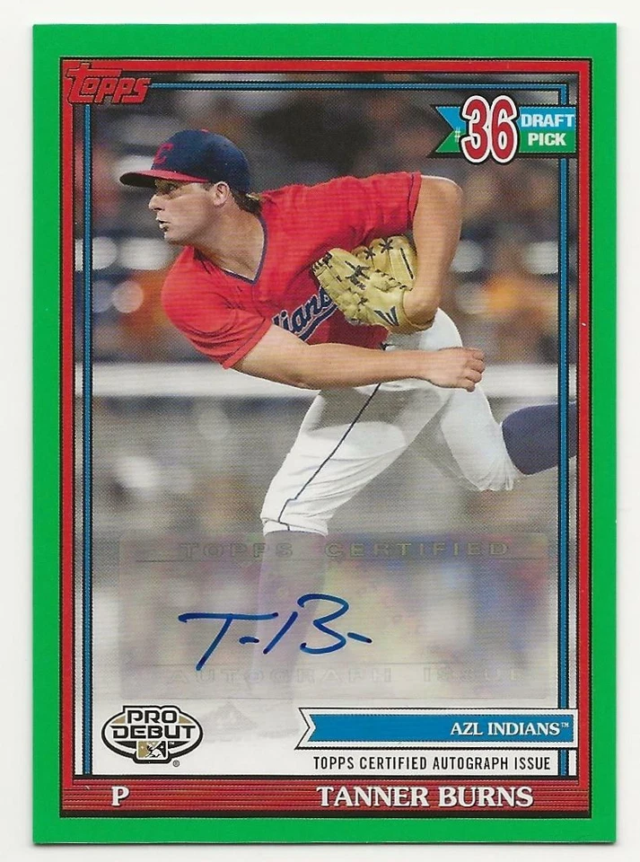 2021 Topps Pro Debut TANNER BURNS Autograph Auto Green 08/99 INDIANS #PD-180 - Image 1 of 1