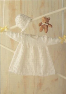 Plymouth Yarn Knitting Pattern 15217C Robin Dress & Bonnet Baby Chest 14"-20" - Picture 1 of 3