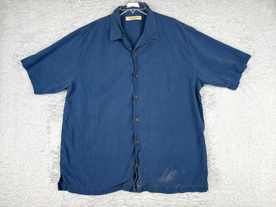Tommy Bahama Shirt Men Extra Large Blue Vertical Stripe 100% Silk Pocket * - Image 1 of 4