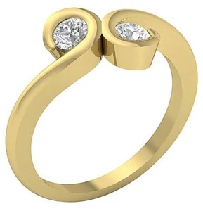 Forever Us Two Stone Ring SI1 G 0.55 Ct Natural Diamond 14K Gold Semi Bezel Set - Picture 1 of 10