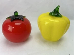 Vintage blown glass art vegetables yellow bell pepper tomato - Picture 1 of 4
