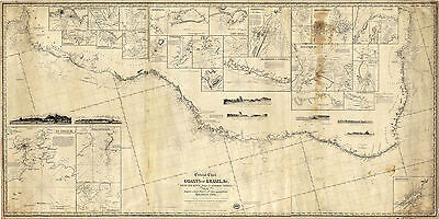 1860 Wall Map Chart Coasts Of Brazil Fr. River Para To Buenos-Ayres Survey 8x16 • 12.50$