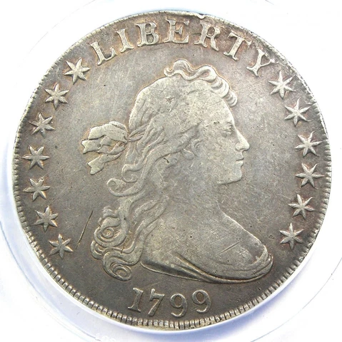 1799 Draped Bust Silver Dollar $1 Coin - Certified ANACS VF20 Detail - Rare Coin Cover