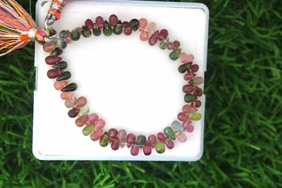 Multi Tourmaline Smooth Teardrop beads multi Tourmaline briolette beads 6 inch - Image 1 of 4