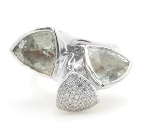 6.40 Carat Natural Green Amethyst and Diamonds in 18K Solid White Gold Ring - Picture 1 of 6