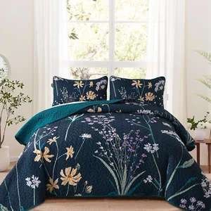 Juego de colcha botánica verde oscuro tamaño king juego de 3 piezas - Imagen 1 de 7