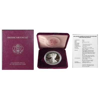 1990-S Proof $1 American Silver Eagle Box, OGP & COA - Image 1 of 2