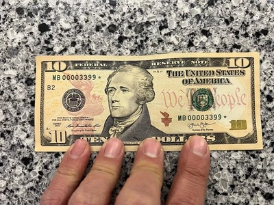 $10 Dollar Star Note Low Serial Number 2013 MD00003399* Circulated - Image 1 of 4