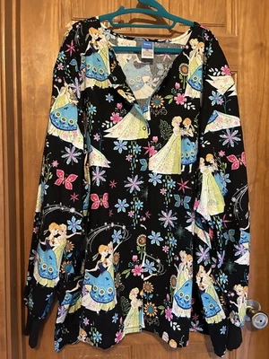 Frozen Cherokee Scrubs Tooniforms Disney Snap Front Warm Up Jacket 6350C 5x 5xl  - Image 1 of 4