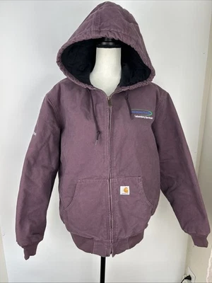 Женская фиолетовая холщовая рабочая куртка с капюшоном Carhartt с логотипом компании размер L - Изображение 1 из 4