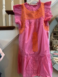 NWT J Marie embroidered Roxy Roxi Ruffle Dress Pink Orange Sz Medium - Picture 1 of 6