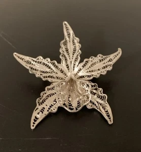 Vintage 925 Sterling filigrane Orchidee Brosche Anstecknadel - Bild 1 von 6