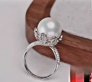 Art Deco Silver Pearl Solitaire Statement Ring Dainty Stacking Proposal Band - Picture 1 of 4