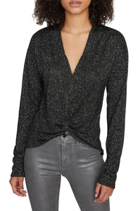 Anthropologie Sanctuary Long Sleeve Metallic Black Knot Front Sweater Size M NEW - Picture 1 of 3