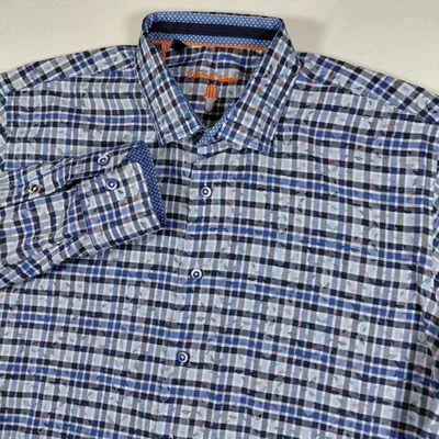 Camisa de vestir Visconti negra para hombre XL a cuadros con botones manga larga detalles naranjas Foto 1 de 4