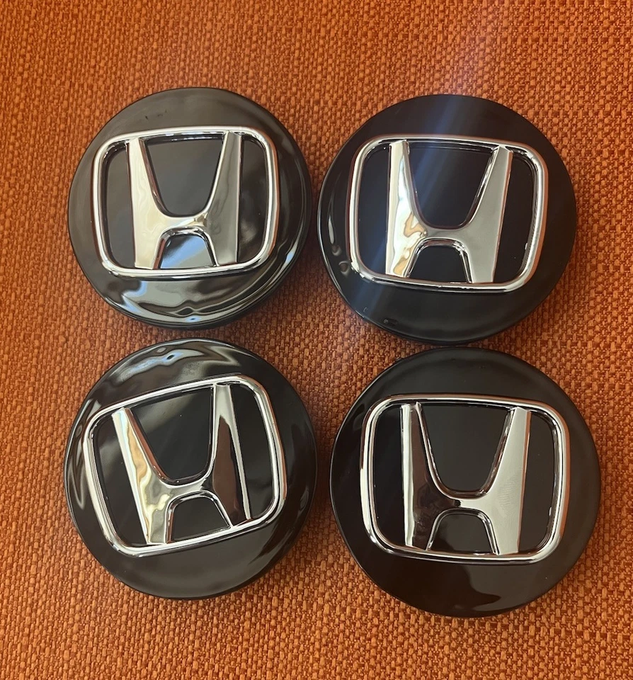 4x HONDA Set Of Black Wheel Center Caps 69MM - - Satisfaction Guaranteed - Image 1 of 4