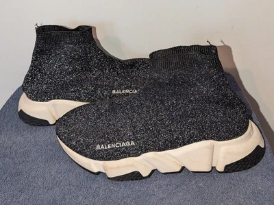 Balenciaga Speed Trainer Womens Size EU 39 US 9 Black Glitter Sock Sneakers Knit - Image 1 of 4