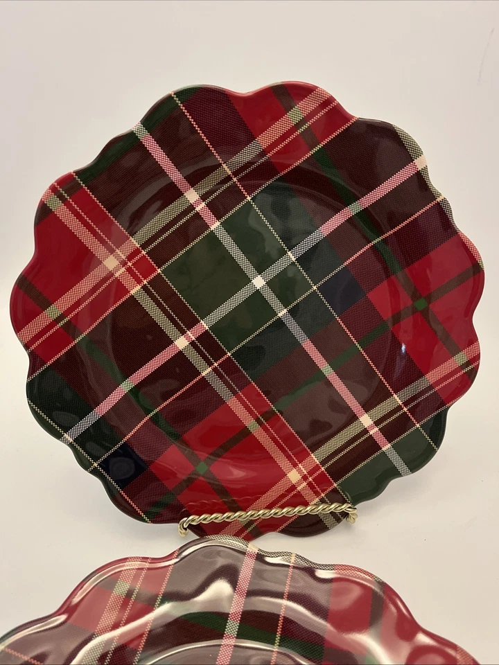 (410) Juego de 3 platos de melamina con volantes sándwich a cuadros Tommy Bahama nuevos sin etiquetas Foto 1 de 2