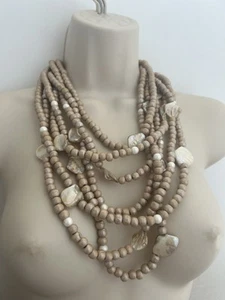 Bohemian Layered Multi Strand Wooden Bead Necklace Costume Jewellery - Picture 1 of 15