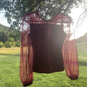 NWT Red Suede V Line Sheer Long Sleeve Women’s Small - Picture 1 of 6