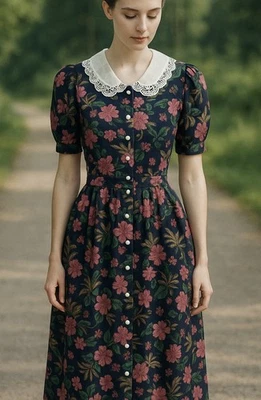 Vestido Floral Vintage Talla XL (16) Retro Años 80 Campo Pradera Modesto Romántico Foto 1 de 4