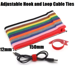 Adjustable Releasable Reusable Hook And Loop Cable Ties, Cable Tidy Strap Colors - Picture 1 of 4