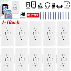 Dual USB Wall Outlet With 15A Electrical Receptacles – Fast Charger Port, In-Wall Panel