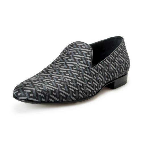 Mocassini slip on Versace uomo stampa Greca in seta e pelle US 12 IT 45