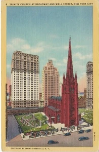 Postcard New York City Trinity Church at Broadway and Wall Street Linen Unpost - Picture 1 of 2