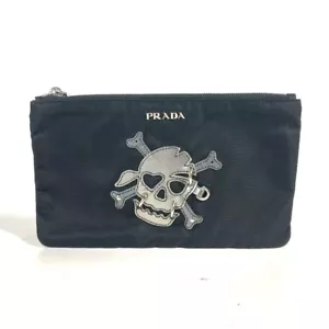 PRADA 2M1214 Makeup pouch Cosmetics Pouch Skull Clutch bag Pouch Nylon Black - Picture 1 of 12