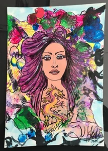 GRAFE/DALI/  Acryl/Karton 21 x 30 cm "Love yourself" Unikat - Bild 1 von 6