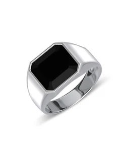 925 silver ring signet Men's ring with black onyx gemstone - Picture 1 of 2