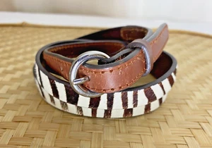 Ann Taylor LOFT Genuine Leather Skinny Belt Brown Zebra Silver Buckle Small 36 - Picture 1 of 8