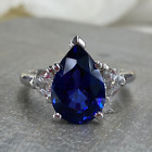 7.30 Ct Pear Cut Natural Sapphire Diamond Wedding Ring 14K Real White Gold 6 7 8