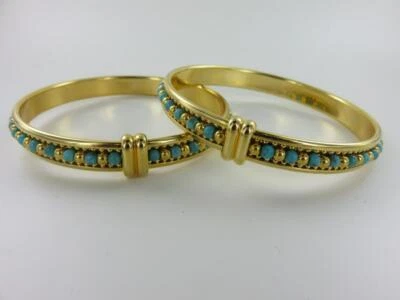 Par de Pulseras Brazalete Milor Italia Bronce Turquesa Tono Oro Amarillo Foto 1 de 4