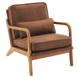 Orange Oak Armrest Oak Upholstered Single Lounge Chair Indoor Lounge Chair - Picture 1 of 7