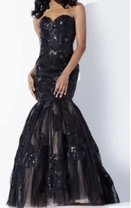 Jovani Gown Prom Designer Rare Size 8 Strapless RedCarpet Mermaid Train Formal - Picture 1 of 11