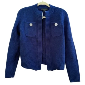 Ann Taylor XS Pulloverjacke mit Schmucksteinen und geknöpften Taschen schwerer Strick Kristallverzierung - Bild 1 von 4