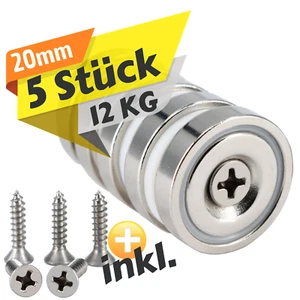 Neodym Magnete mit Loch Bohrung Senkung 20mm Magnetscheibe 12Kg M4 Schraube - Bild 1 von 6