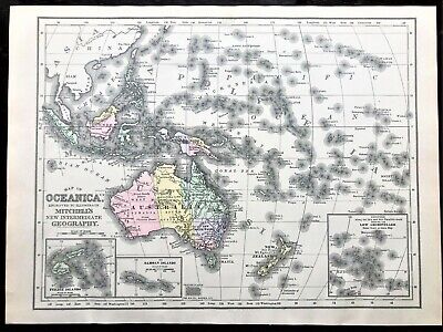 1895 Antique Color MITCHELL Map Of AUSTRALIA OCEANICA Rare & Authentic Large Map • 24.32$