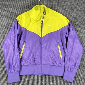 Nike Jacket Womens Large Yellow Purple Long Sleeve Full Zip Windbreaker - Picture 1 of 21