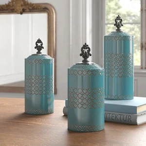 Kitchen Canister Set Ceramic Blue Food Flour Sugar Tea Storage Jar Container - Picture 1 of 5