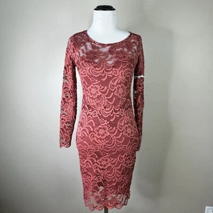 NEW Forever 21 Size Small Women Mini Dress Orange Red Lace Long Sleeves Cocktail - Picture 1 of 6