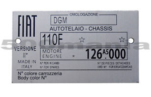 Plaque Résumé Données Pour Fiat 500 R - Moteur 126A