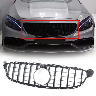Rejilla GT R totalmente negra apta para Mercedes Benz W205 C63 S 2015-2018 con cámara Foto 1 de 4