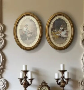 MARKS & SPENCER stampe incorniciate oro ovale fattoria ragazze, Hernandez Daniel anni 90 SCATOLA NUOVA - Foto 1 di 6