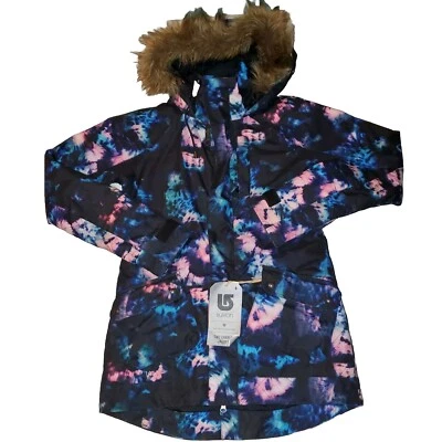 NWT Sz SMALL Womens Burton TWC Charlie Faux Fur Hooded Tie Dye Snowboard Jacket Foto 1 de 4