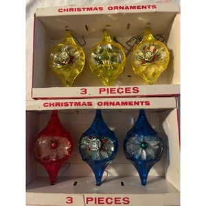Vtg Jewelbrite by Decor Diorama Ornaments Lot of 6 w/ Box Reindeer Flower 1960s - Picture 1 of 7